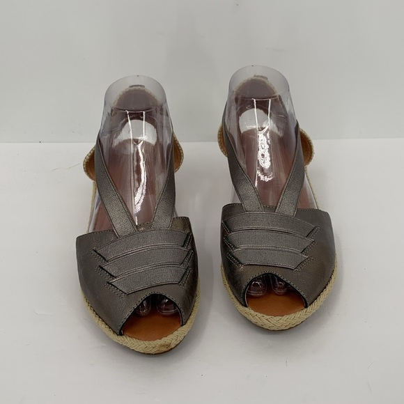 Gentle Souls Lena wedge espadrille sandal shoe pewter leather woven platform 8 - Picture 3 of 6